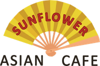 Sunflower Asian Cafe logo with a yellow-orange fan and red lettering