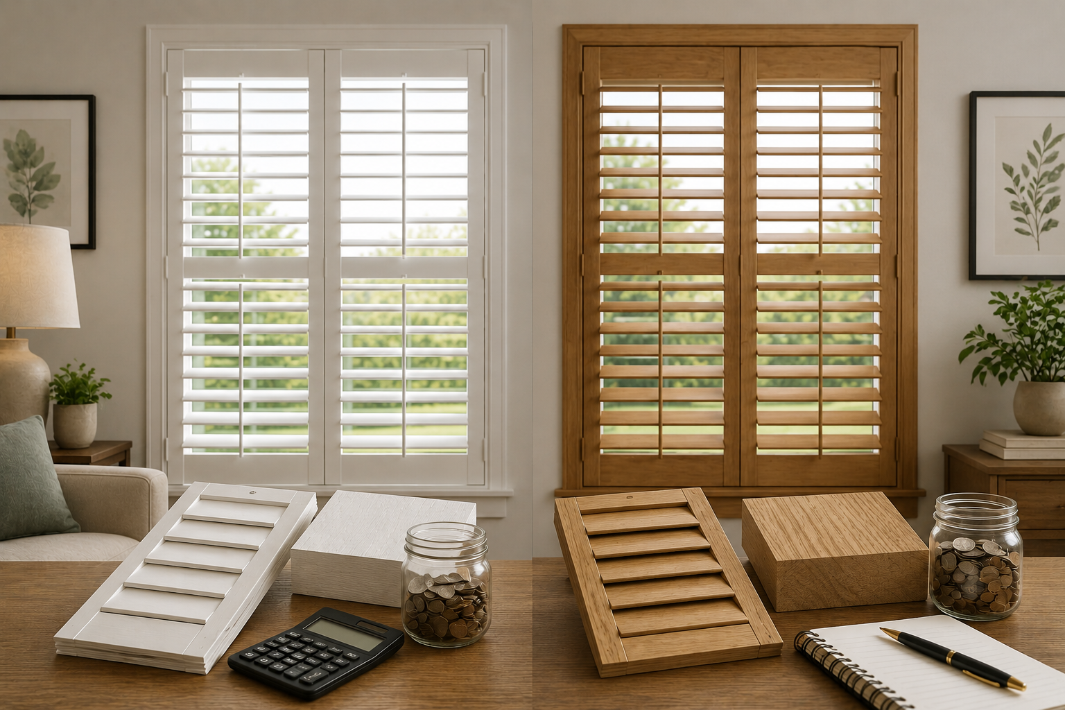 Wood vs white window treatment comparison