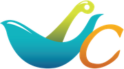 Stylized teal, green, and orange abstract bird logo with a curved wing and beak-like shape