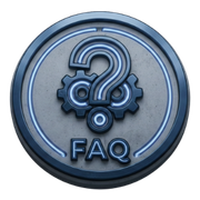 Blue circular FAQ icon with gears and a question mark