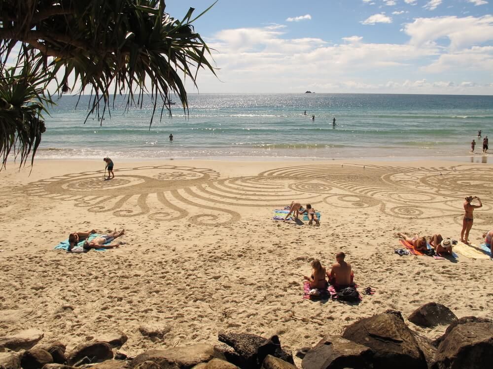 A Group of People Are Sitting on a Sandy Beach Near the Ocean — Bevan Plumbing in Byron Bay, NSW