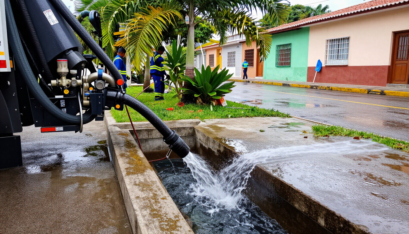 Limpieza de drenaje pluvial con equipo industrial