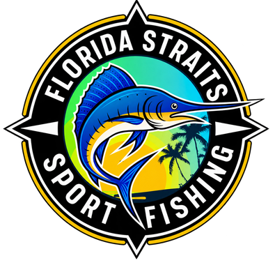 Colorful marlin logo in a circular ocean scene with yellow ring accents