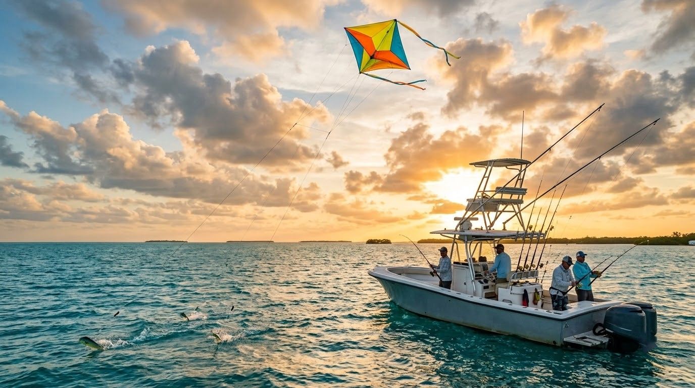 Angler holding a large marlin beside a blue boat deck, fish thrashing in the water