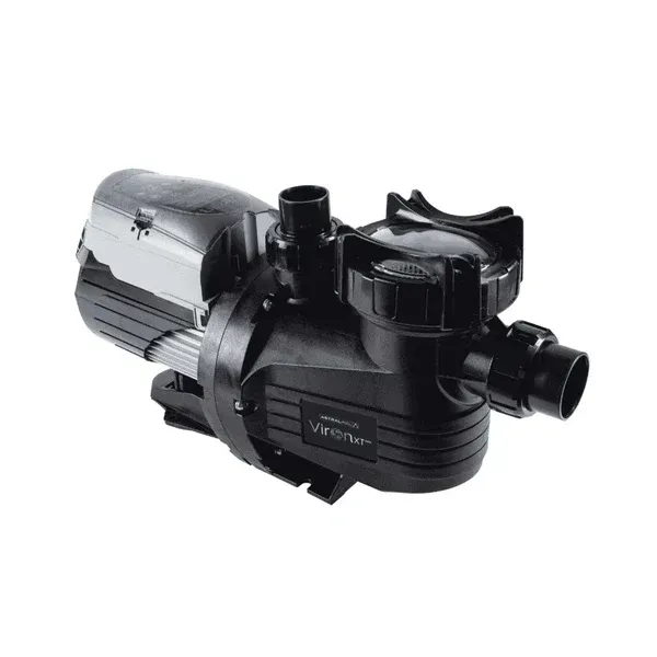 A black swimming pool pump on a white background