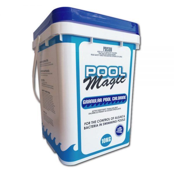 A bucket of pool magic granular pool cleaner