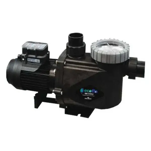 A black swimming pool pump with a grey cap