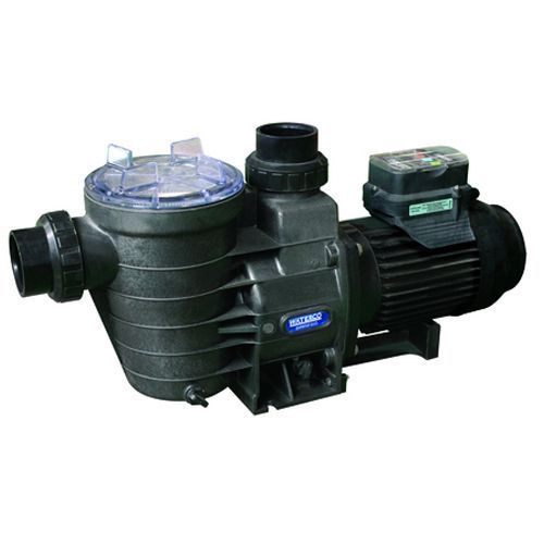 A swimming pool pump with a filter attached to it on a white background.