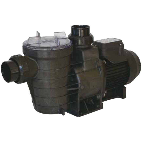 A black swimming pool pump with a clear lid