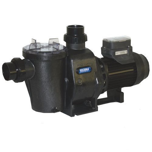 A black swimming pool pump on a white background.
