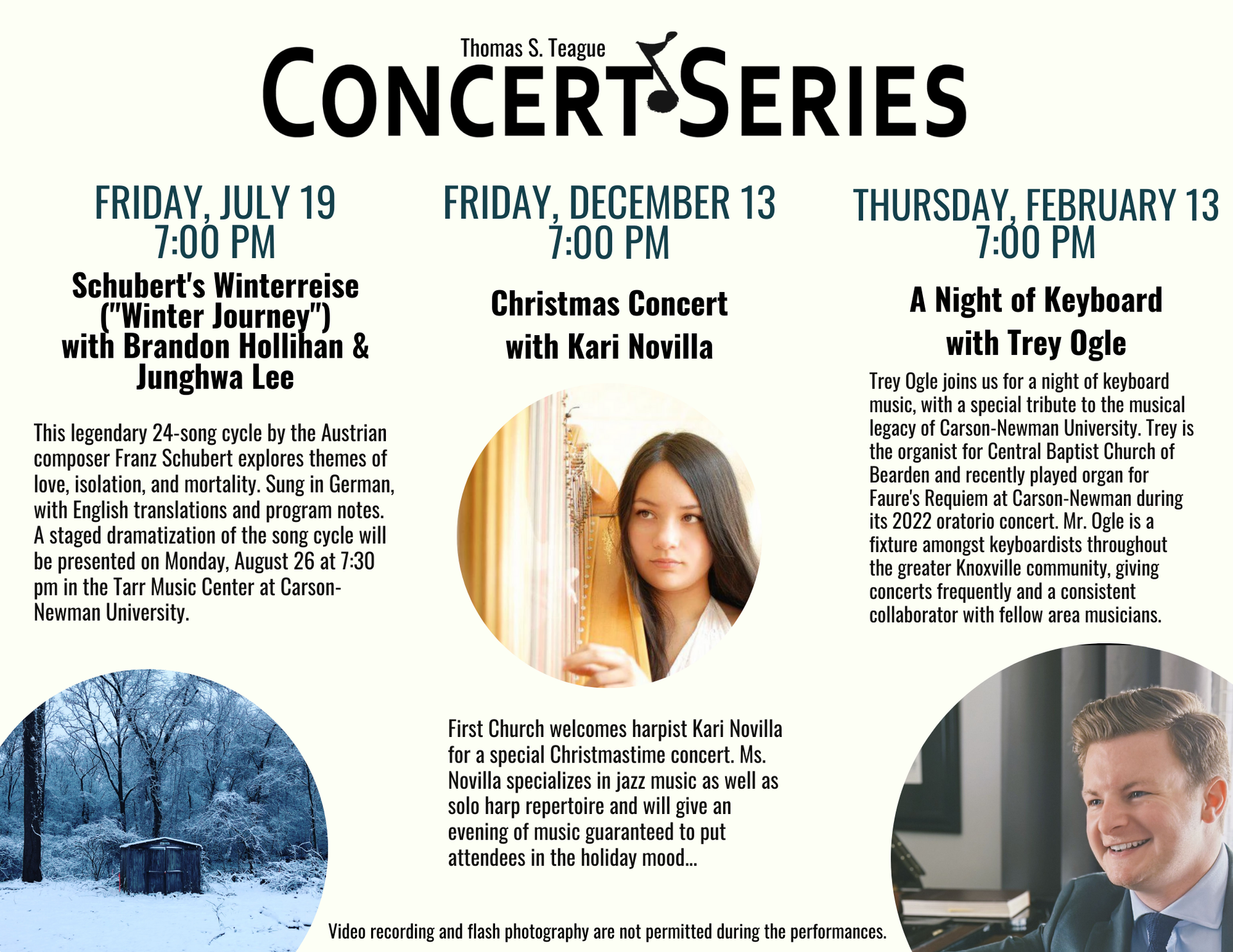 A poster for a concert series with a man and a woman