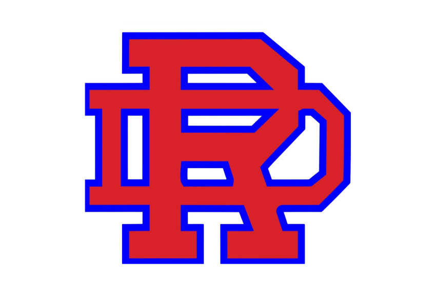 Red and blue block letter monogram of the letters D and R intertwined on a white background.