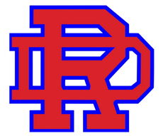 A red, block-letter monogram of the letters 