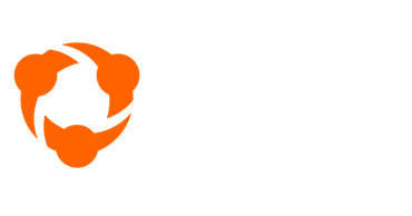 An orange logo featuring three stylized, rounded shapes arranged in a circular, flowing pattern on a white background.