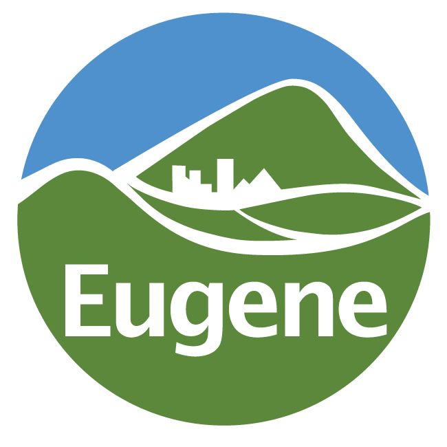 Eugene Rec Athletics logo with green, blue, and black stylized lettering and mountain graphic
