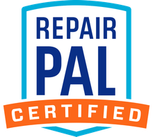 Repair Pal Certified logo in blue and orange with shield outline