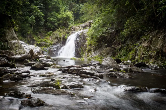 A Waterfall Cascades Into a Rocky Pool — MDSR Group In Brinsmead, QLD