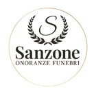 Onoranze Funebri Logo dei servizi funebri Sanzone con corona d'alloro e una S stilizzata in un cerchio dorato.