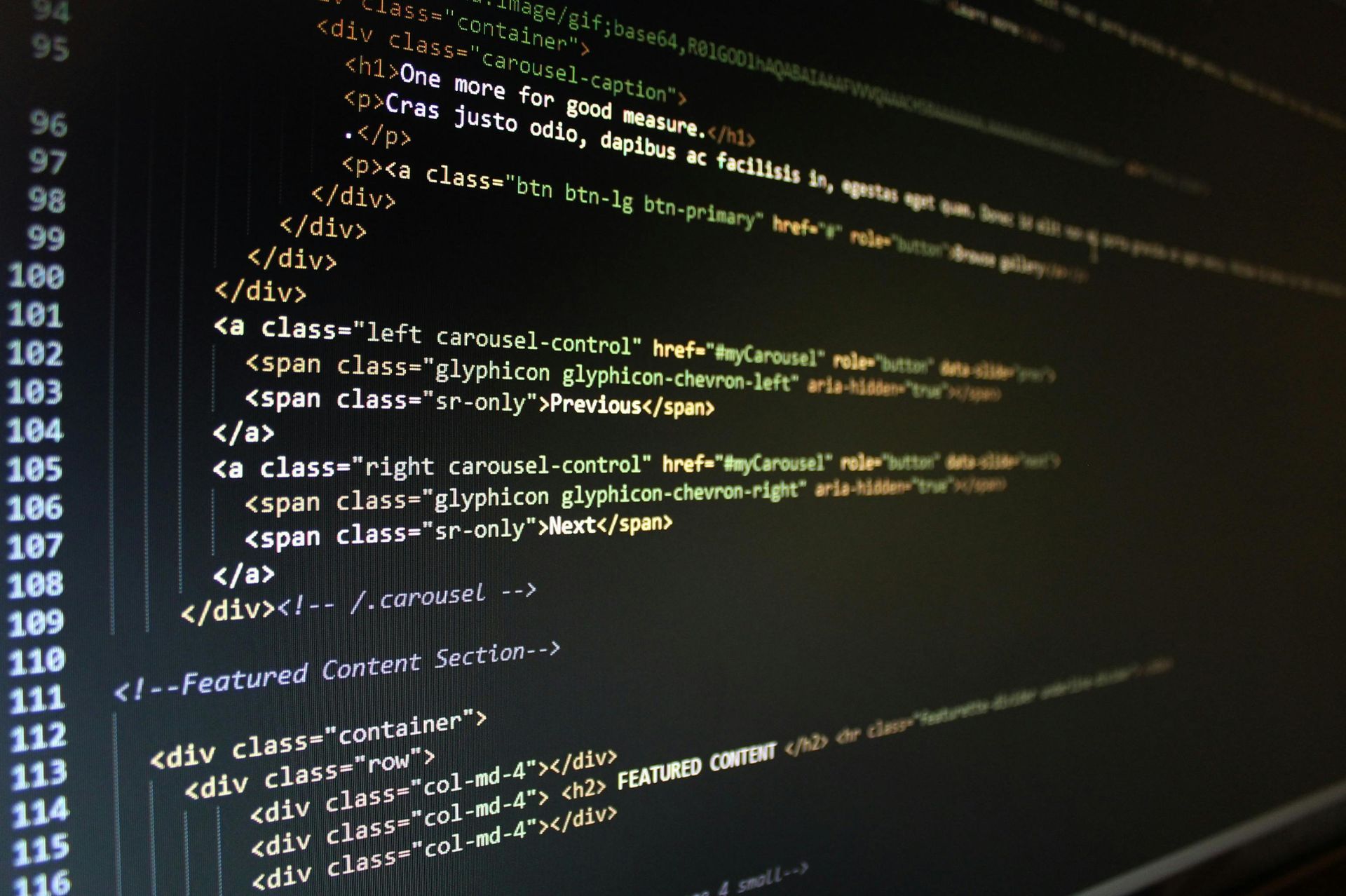 Code snippet on a computer screen, likely HTML