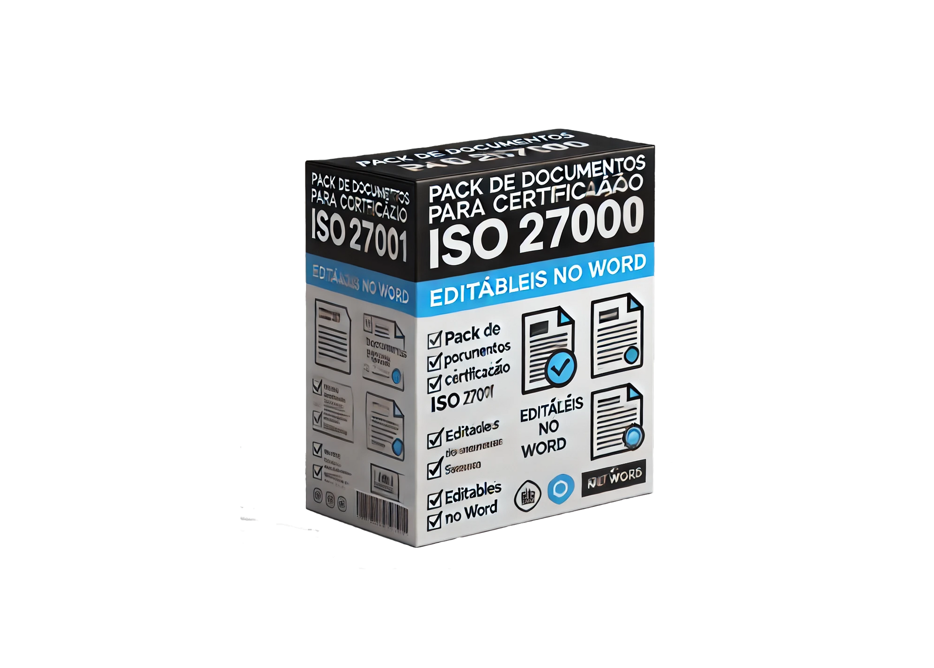 A box that says pack de documentos para certificacao iso 2700 editables no word