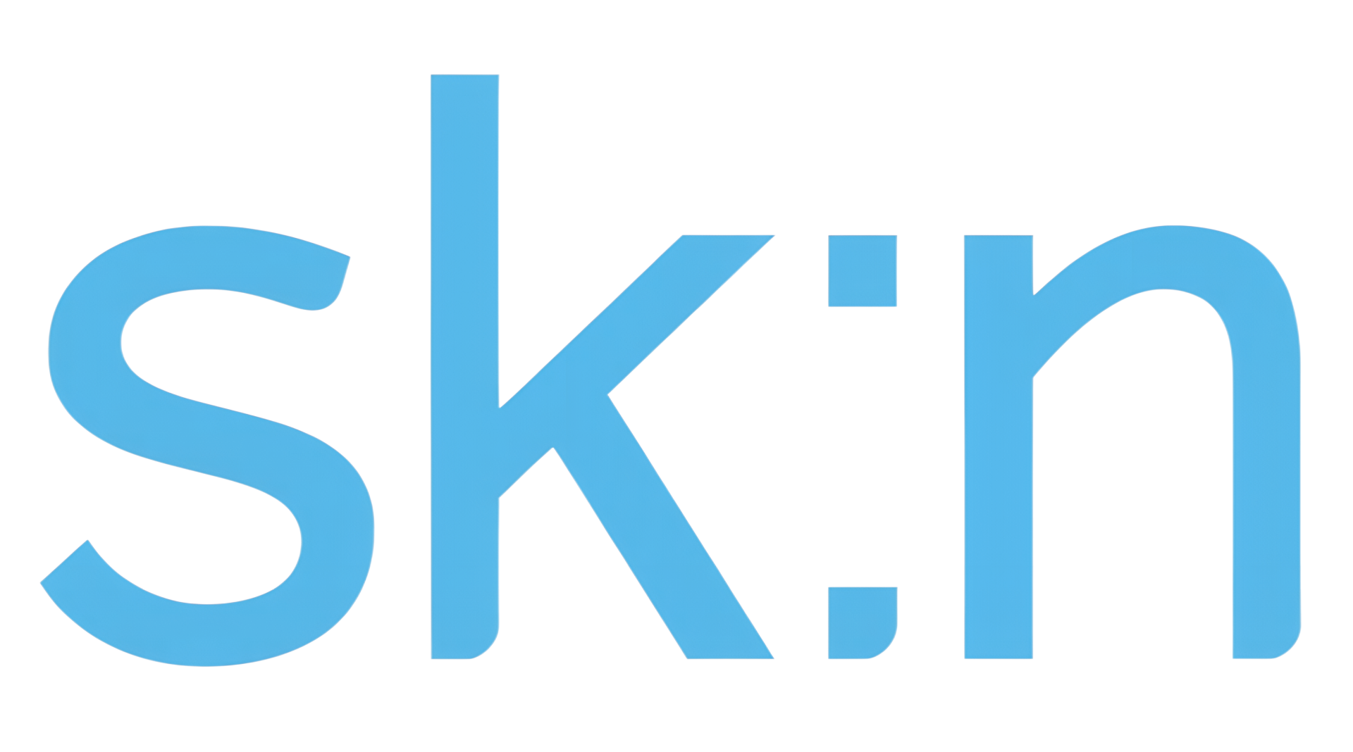 Light blue “sk:n” logo on a white background