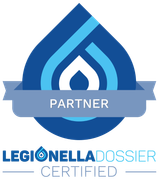 Legionella Dossier Certified partner badge in blue and white