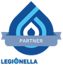 Legionella Dossier Certified partner logo in blue and white with a shield and ribbon