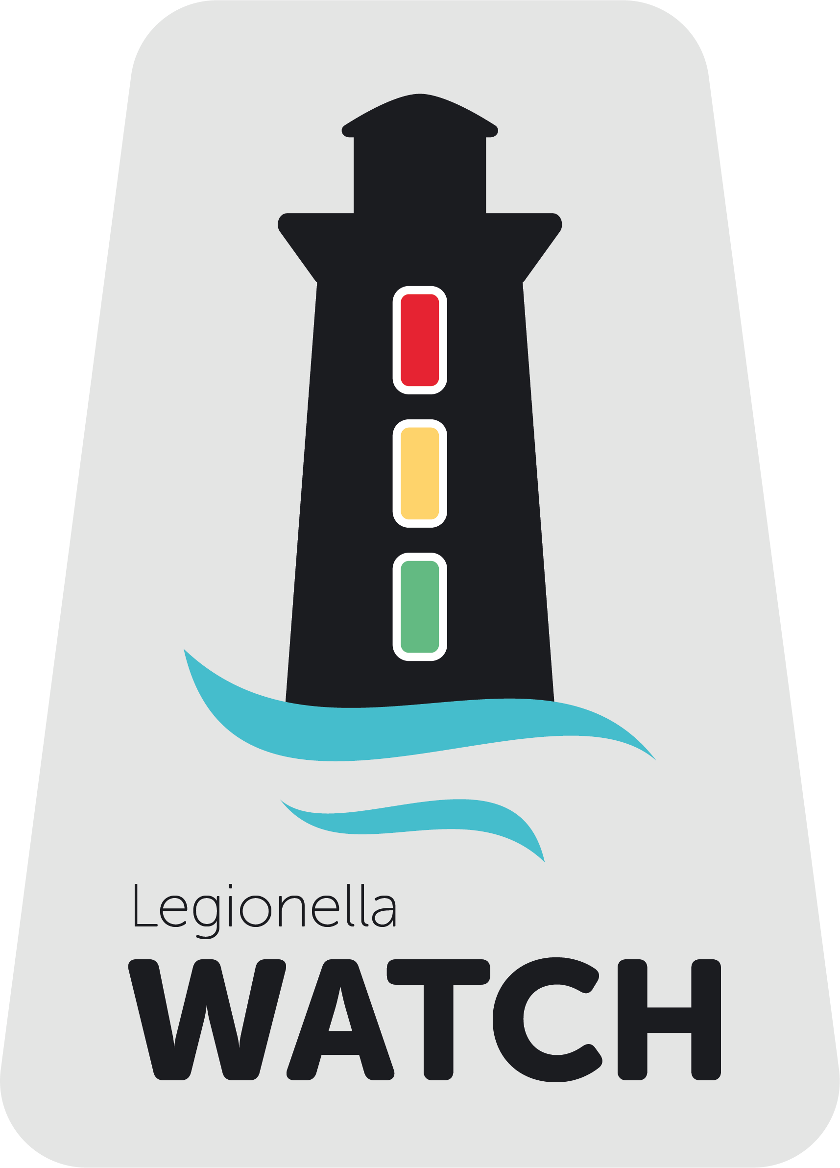 Lighthouse logo with red, yellow, and green lights above the word “WATCH” and small text “Legorreta”