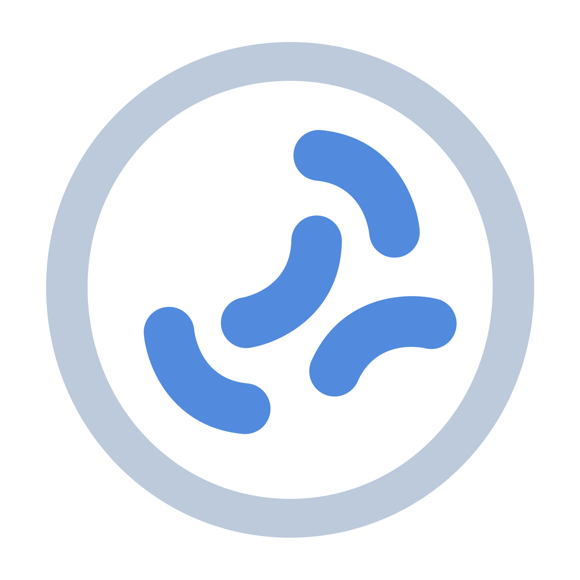 Blue abstract icon inside a light gray circle on a white background
