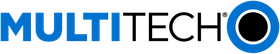 Multitech logo in blue and black with circular blue icon