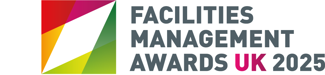 Facilities Management Awards UK 2025 logo with multicolor geometric triangles and gray text