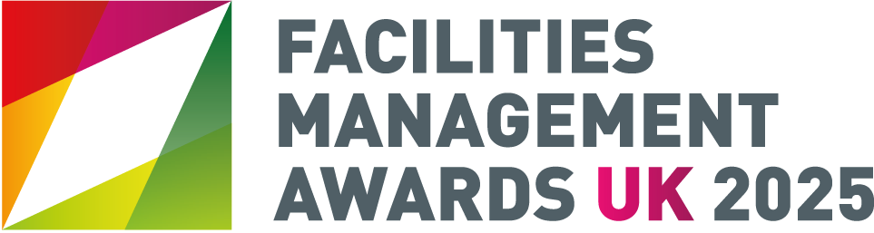 Facilities Management Awards UK 2025 logo with multicolor geometric design and gray text