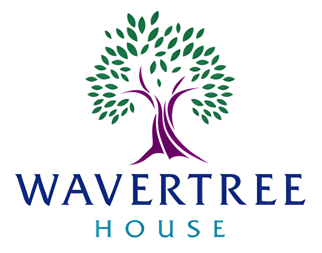 Wavertree House logo with a green tree and purple trunk above blue and teal text