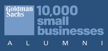 Goldman Sachs 10,000 Small Businesses Alumni logo on a blue background
