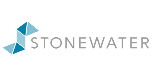 STONEWATER logo with blue geometric icon and gray text