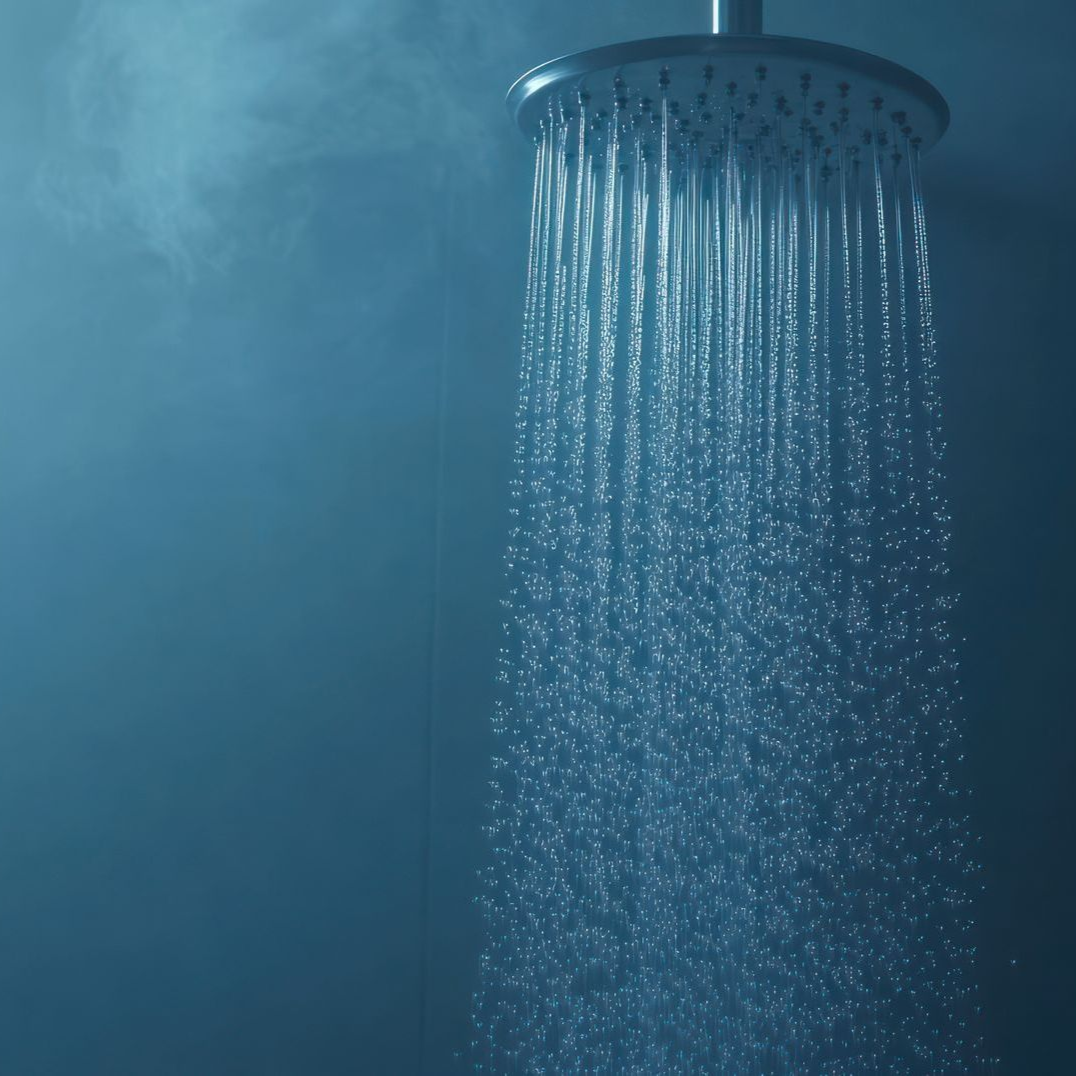 A close up of a shower head with water coming out of it.