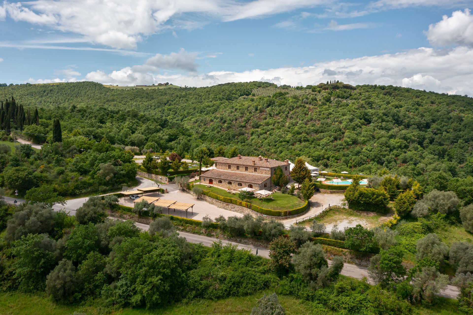 An aerial view of Poggio Paradiso Resort located in Tuscany