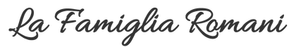 The word la famiglia romani is written in cursive on a white background.
