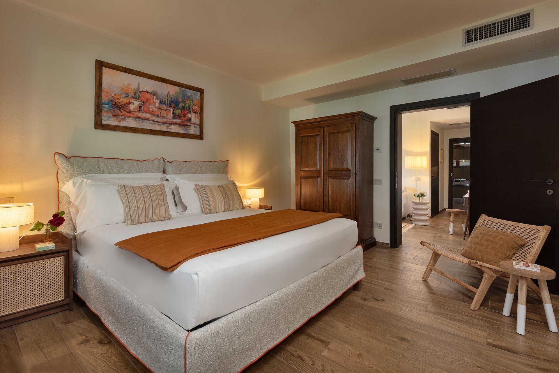 Newly renovated hotel suite with private bedroom