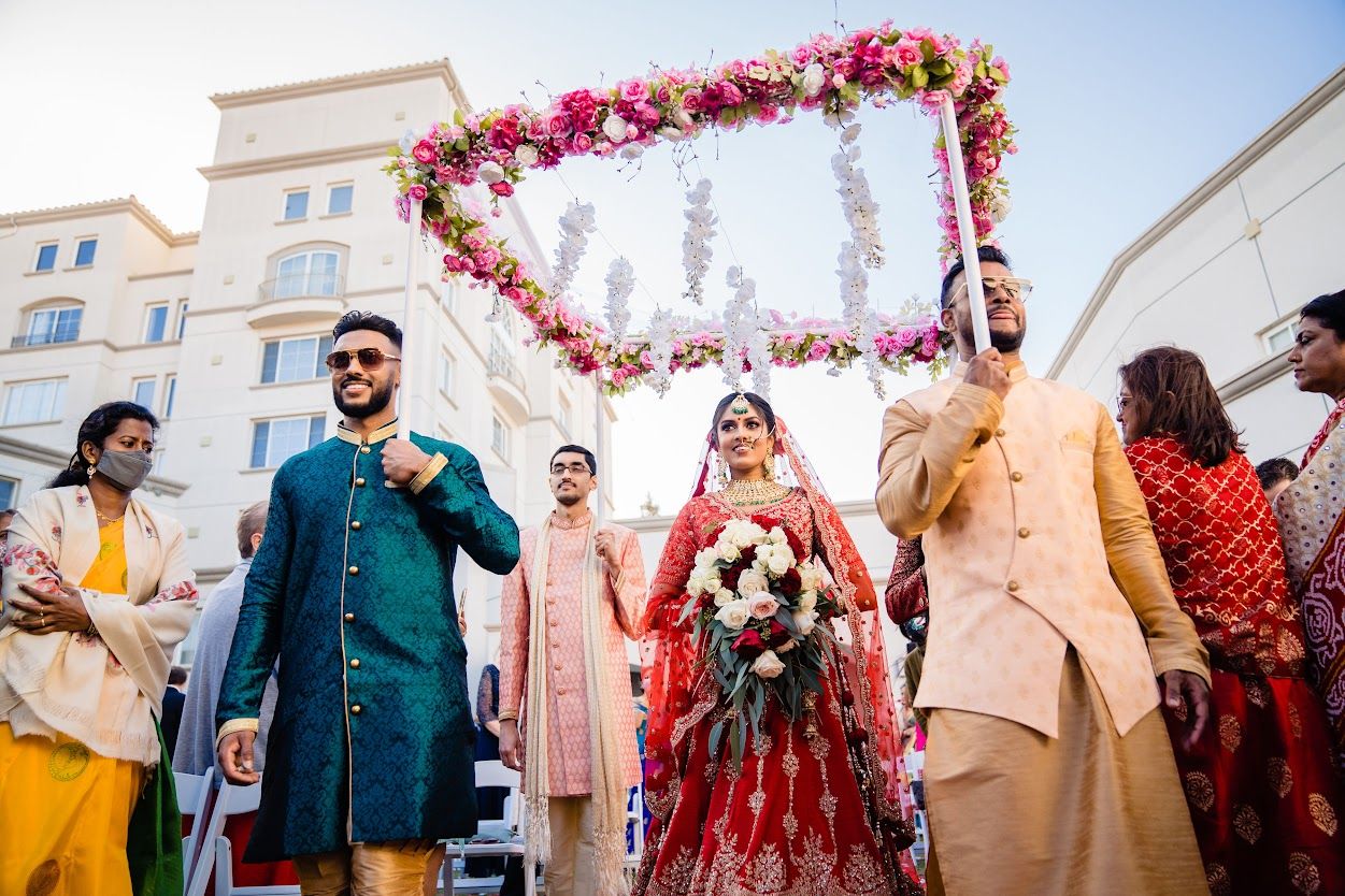 Bride with Floral Arrangement Above Her