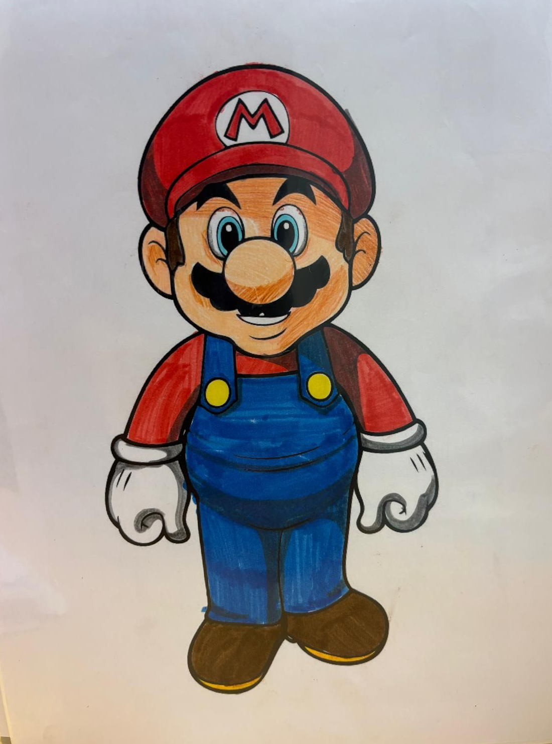 Mario character drawing in classic attire: red hat with 