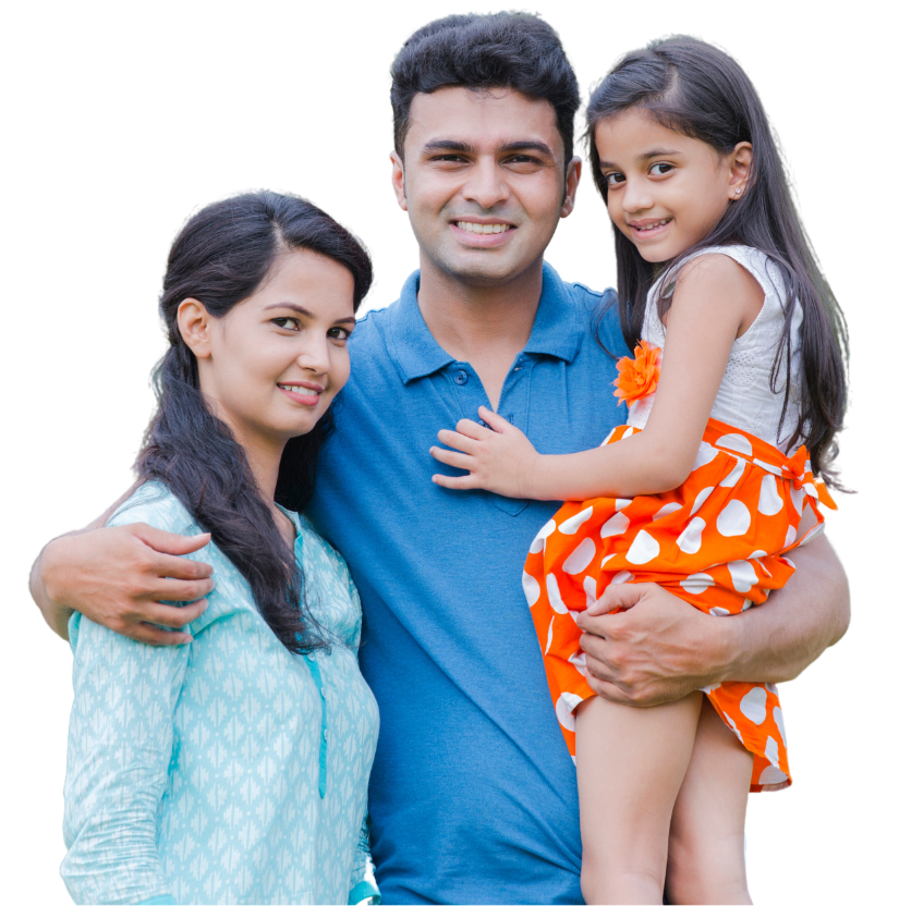 A man and woman holding a little girl in their arms