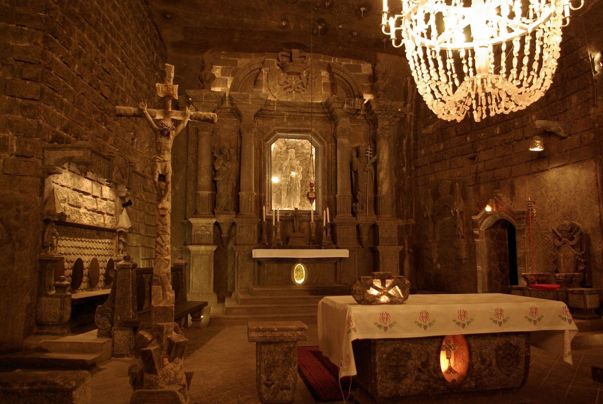 Chapel of St. Kinga inside Wieliczka Salt Mine — underground church carved entirely from salt
