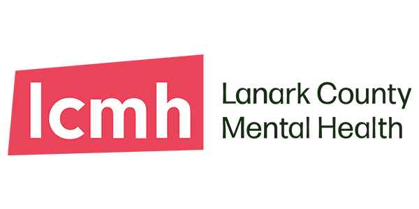 Le logo de la santé mentale du comté de Lanark est rouge et blanc.