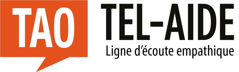 Un logo pour tao tel-aide avec une bulle de dialogue orange