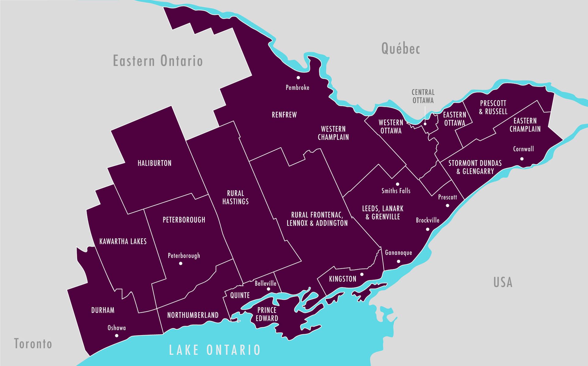 A map of toronto showing the eastern suburbs