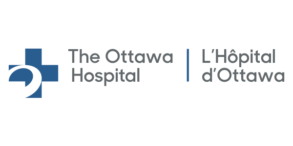 Le logo de l'hôpital d'ottawa est une croix bleue avec une flèche pointant vers la droite.