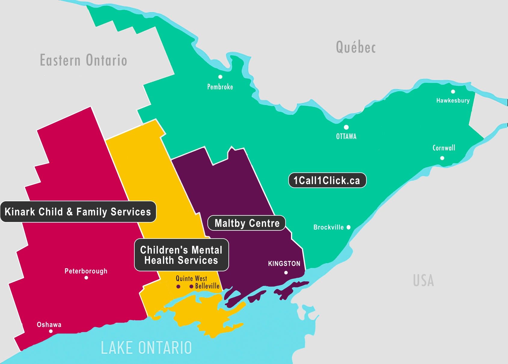 A map of eastern ontario showing various areas