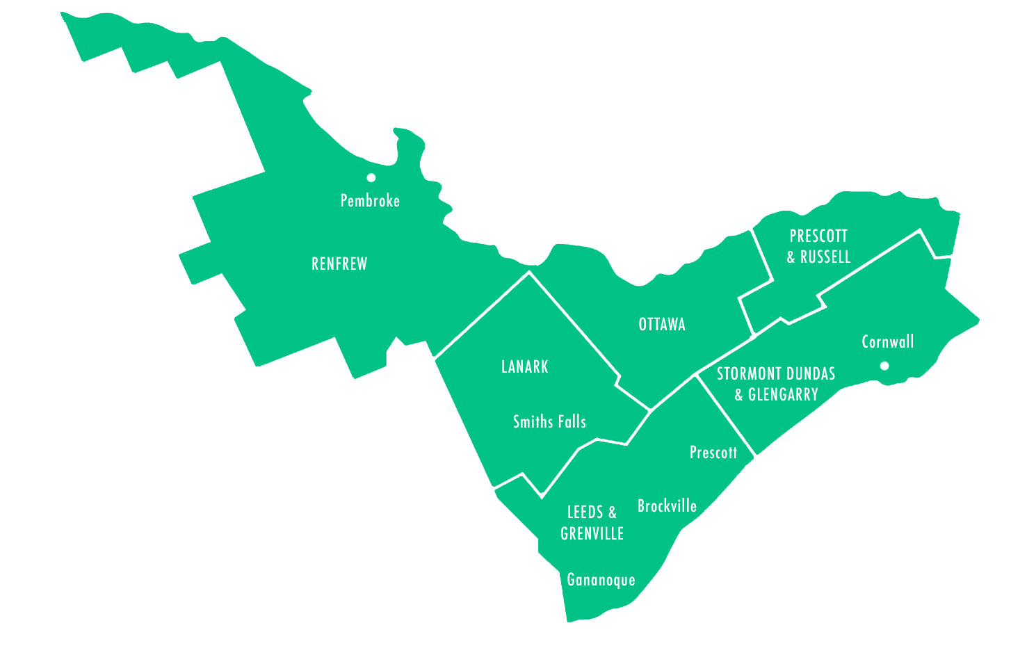 A green map of a country with a white border