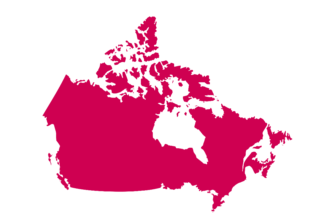 A pink map of canada on a white background